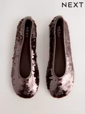 Marrón chocolate con lentejuelas - Zapatos planos estilo bailarina de lentejuelas de punta redonda Forever Comfort®