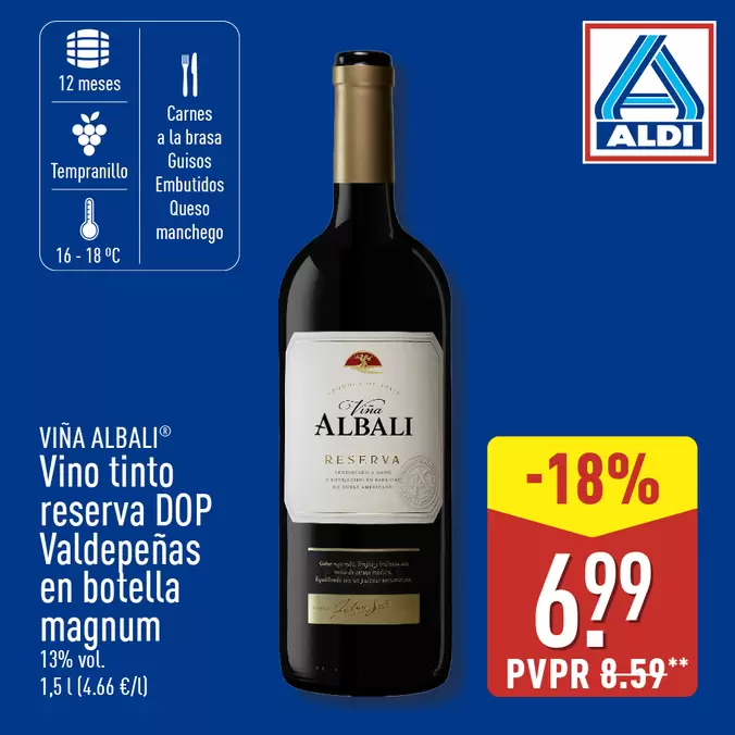 Vino tinto reserva DOP Valdepeñas en botella
