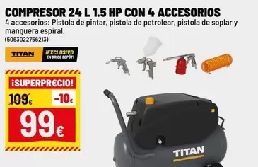 Titan - Compresor 24 L 1.5 Con 4 Accesorios