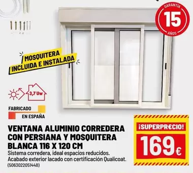 Sistema - Vensana Aluminio Corredera Con Persiana Y Mosquitera Blanca