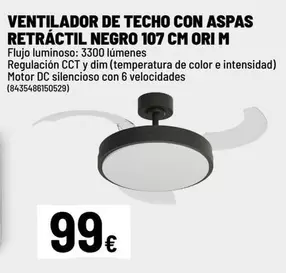 DIM - Ventilador De Techo Con Aspas Retractil Negro 107 Cm Ori M