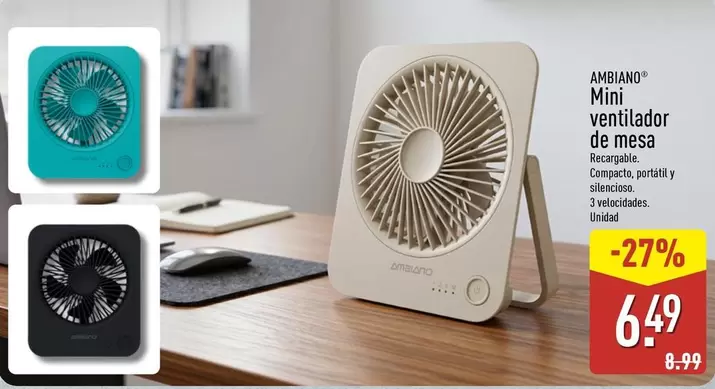 Ambiano - Mini Ventilador De Mesa