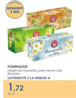 Pompadour - Infusion De Manzanilla, Poleo Menta O Tila, 25 Sobres