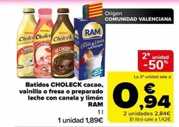 Ram - Batidos Cacao, Vainilla O Fresa O Preparado Leche Con Canela Y Limon