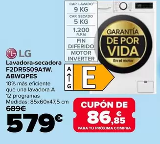 LG - Lavadora-secadora F2DR5S09A1W ABWQPES