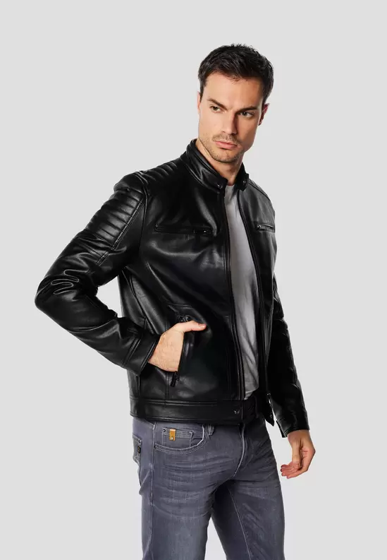 Leather effect biker jacket for men