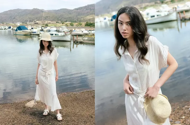 Vestido midi camisero a rayas