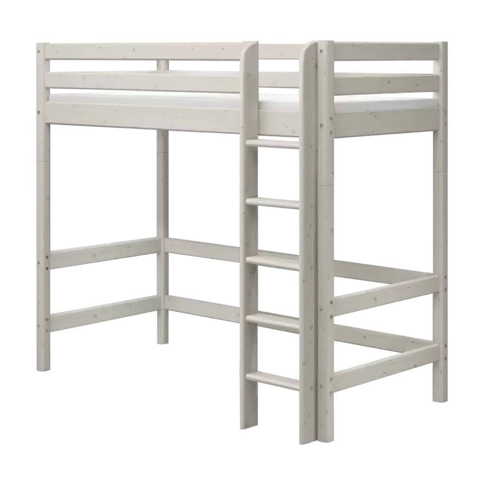 High Bed 184 cm with Ladder and Safety Rail, 90x200 cm, White