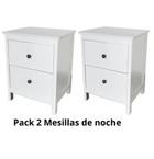Mesitas - Mesillas de Noche dormitorio de 2 Cajones Color Blanco, pack 2...