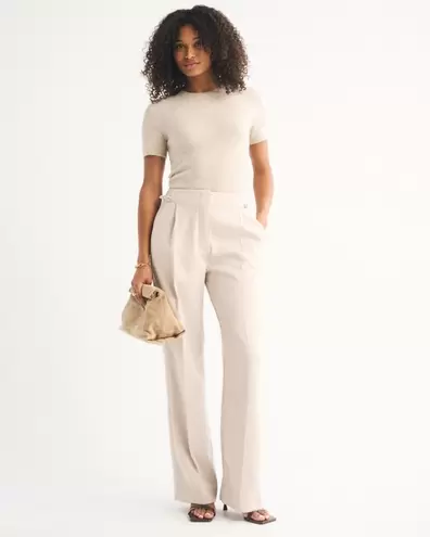 Curve Love A&F Sloane Tailored Hardware Wide Leg Pant