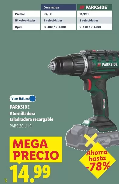 Parkside - Atornilladora Taladradora Recargable