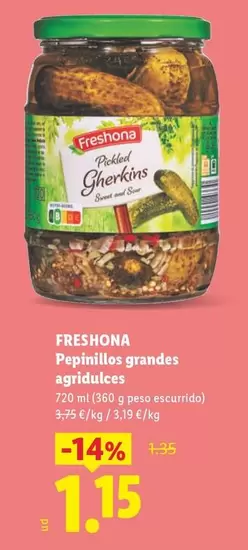 Freshona - Pepinillos Grandes Agridulces