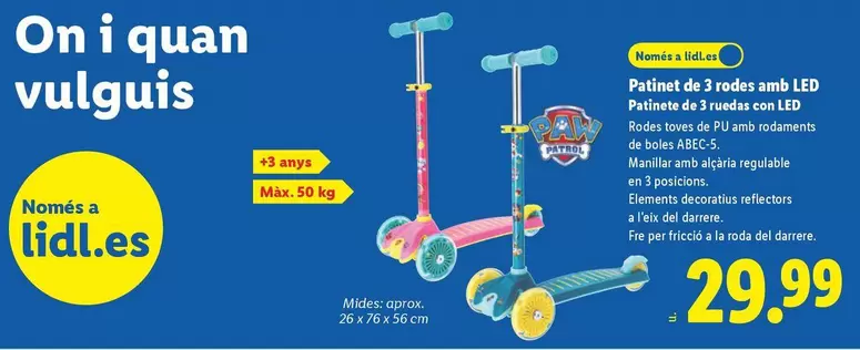 Paw Patrol - Patinete De 3 Ruedas Con Led