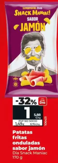Dia Snack Maniac - Patatas Fritas Onduladas Sabor Jamon 