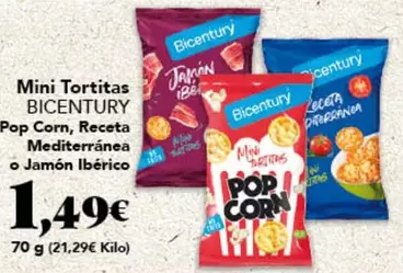 Bicentury - Mini Tortitas  Pop Corn, Receta Mediterranea O Jamón Ibérico