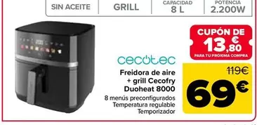 Cecotec - Freidora De Aire + Grill Cecofry Duoheat 8000