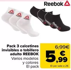 Reebok - Pack 3 Calcetines Invisibles O Tobillero Adulto