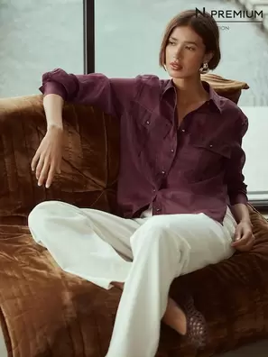 Morado - Camisa utilitaria semitransparente de manga larga de N. Premium
