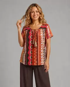 Blusa Estampada De Manga Corta Multicolor