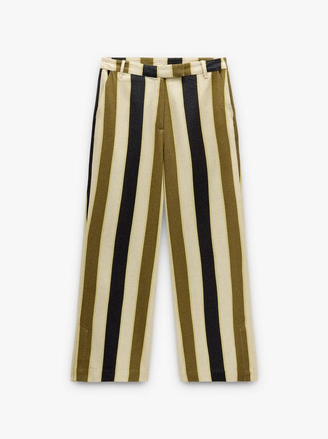 Pantalón recto a rayas de mezcla de lino