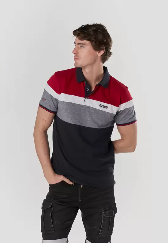 Normal pique stripes-block nautik polo