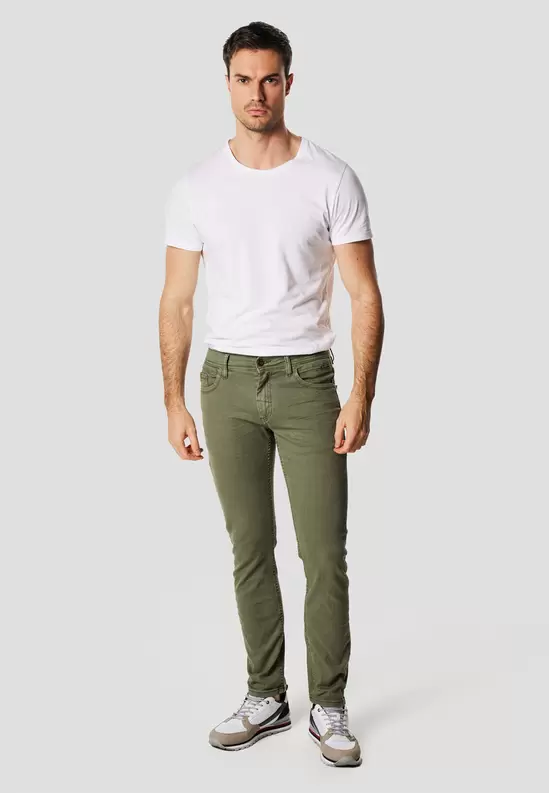 Long men's colored stretch denim jeans