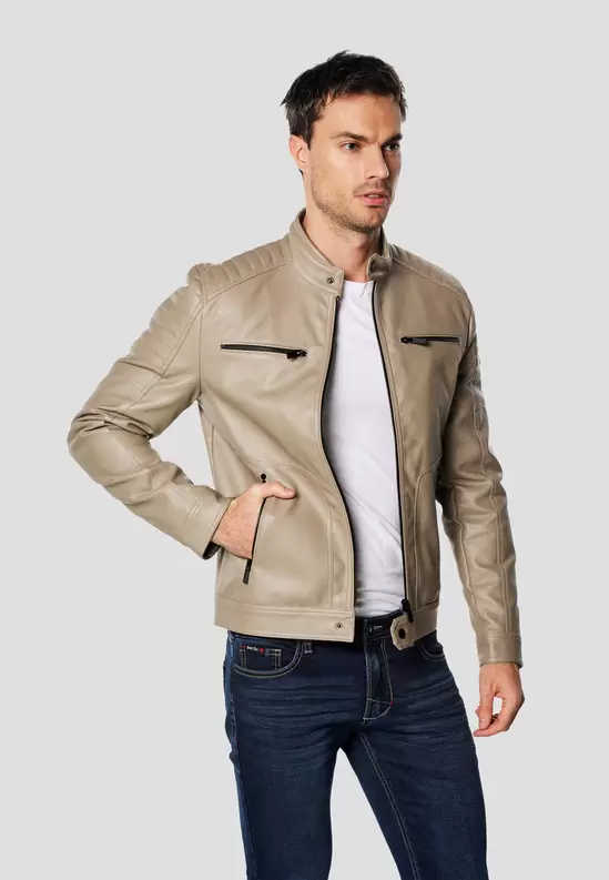 Leather effect biker jacket for men