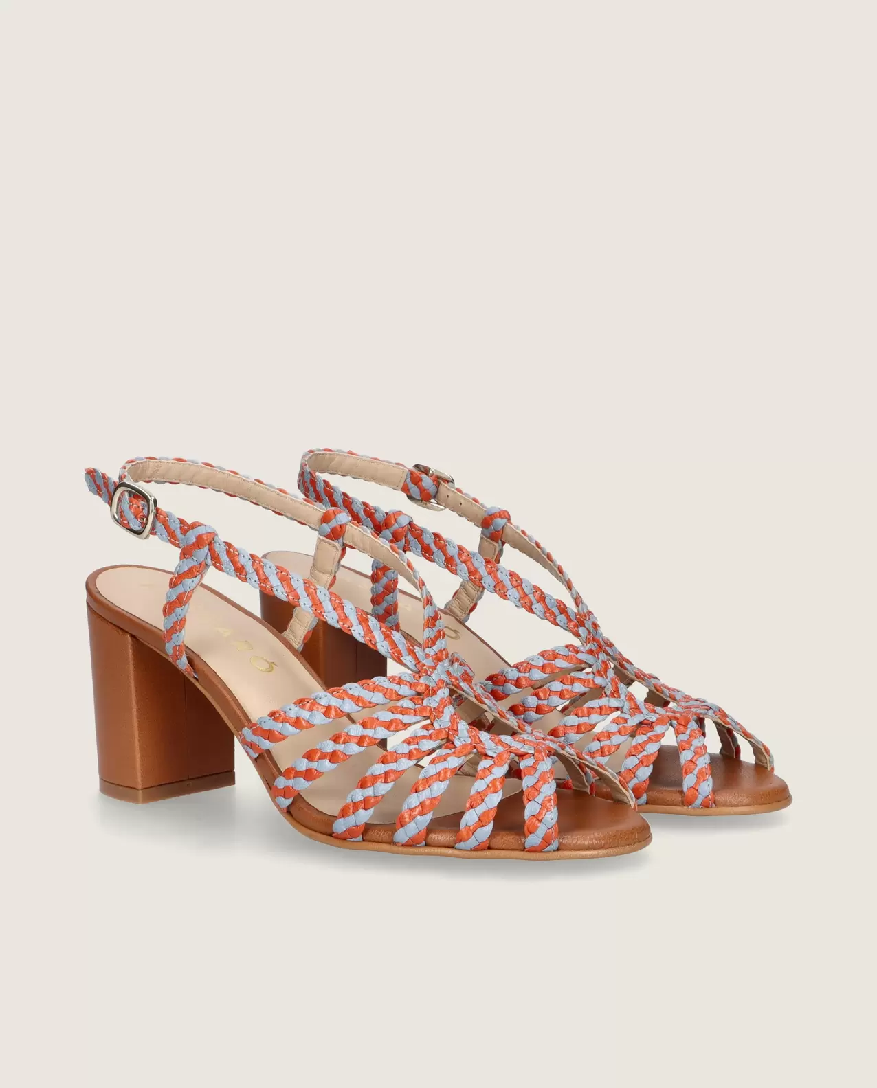 Thais Peep-toe in blue and orange woven leather