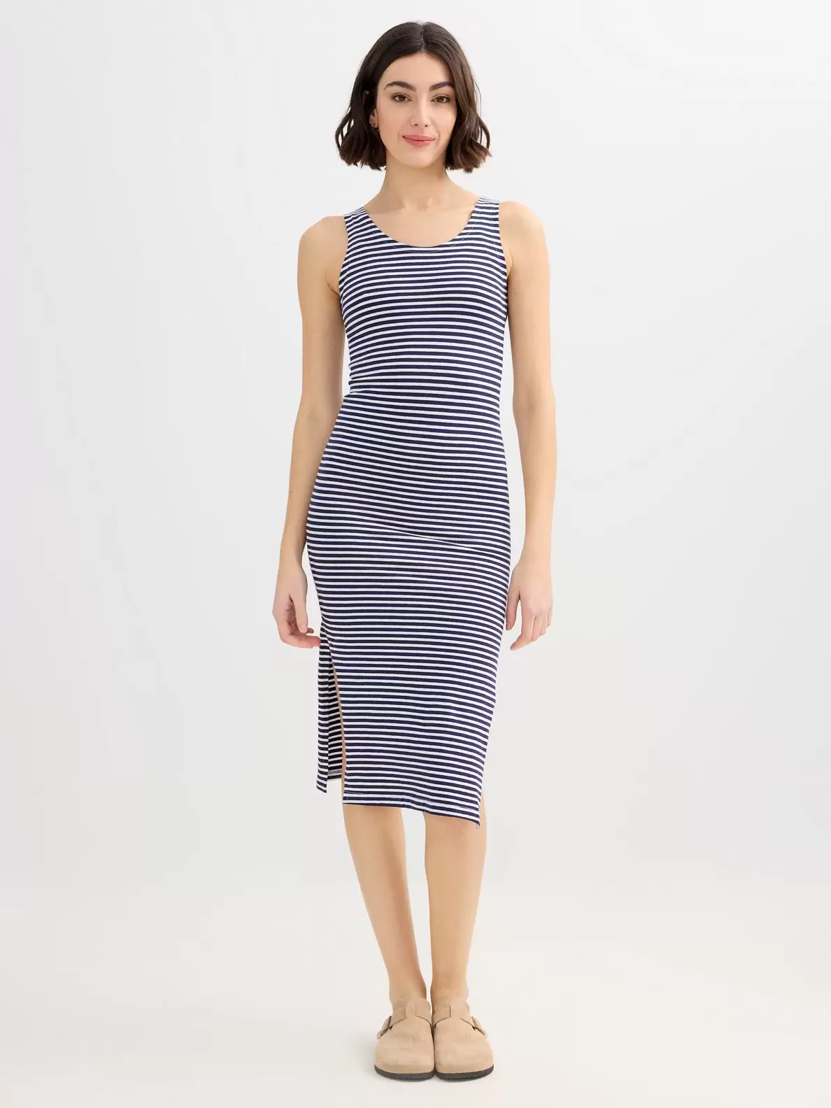 Vestido punto midi de rayas