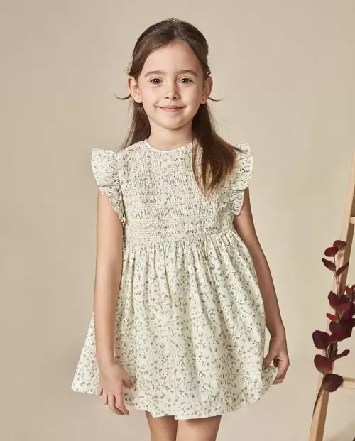 Vestido de flores con smock piedra