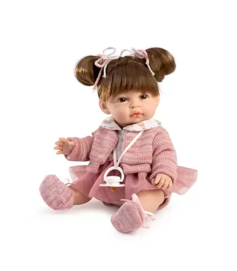MUÑECA BEBÉ CON PELO, FALDITA DE TUL Y CHAQUETA DE LANA