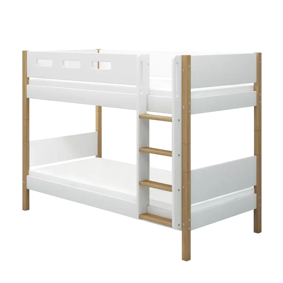Bunk Bed 154 cm with Straight Ladder and Safety Rail, 90x200 cm, White/Oak