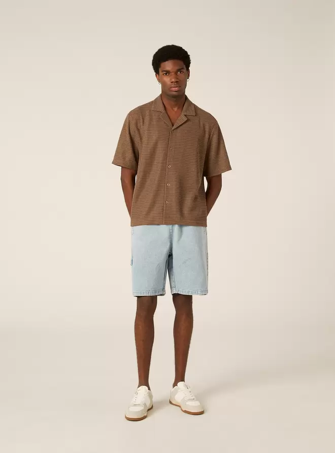 Camisa Bowling de Punto Ligero Efecto Crochet