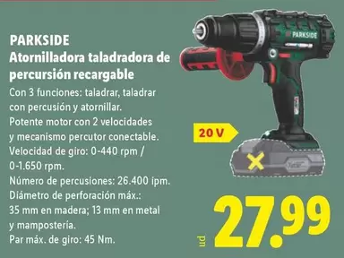 Parkside - Atornilladora Taladradora De Percursion Recargable