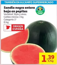 alcampo - Sandia Negra Entera Baja En Pepitas