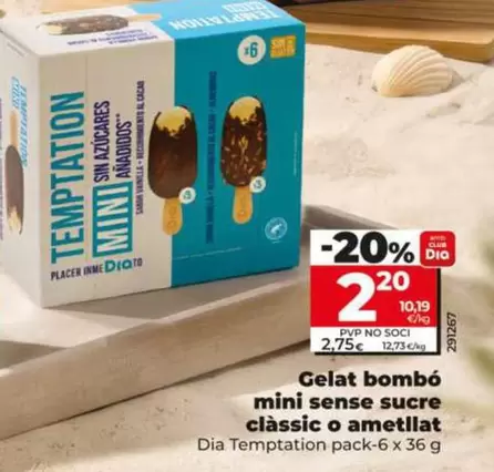 Dia Temptation - Helado Bombón Mini Sin Azúcar Clásico O Almendrado 