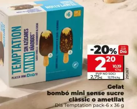Dia Temptation - Helado Bombón Mini Sin Azúcar Clásico O Almendrado