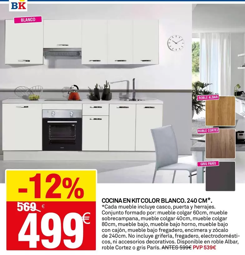 Cocina En Kit Color Blanco, 240 Cm