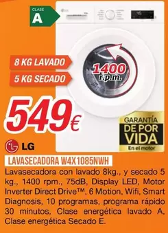 LG - Lavasecadora W4X1085NWH