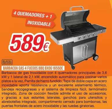 Black & Decker - Barbacoa Gas 4 Fuegos Bbq