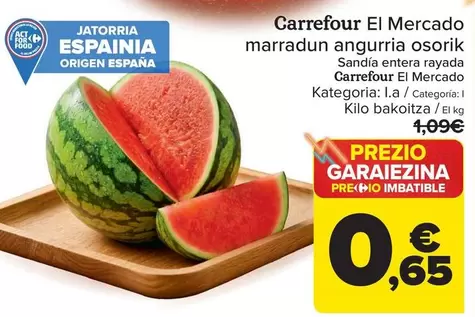 Carrefour El Mercado - Sandía Entera Rayada 