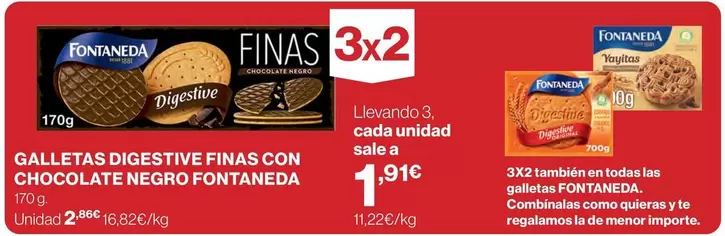 Fontaneda - Galletas Digestive Finas Con Chocolate Negro