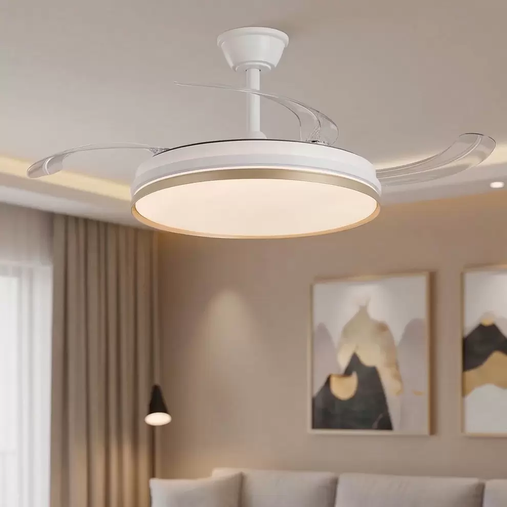 VENTILADOR DE TECHO LED 55W REGULABLE ASPAS RETRÁCTILES BLANCO/ORO AURELIO
