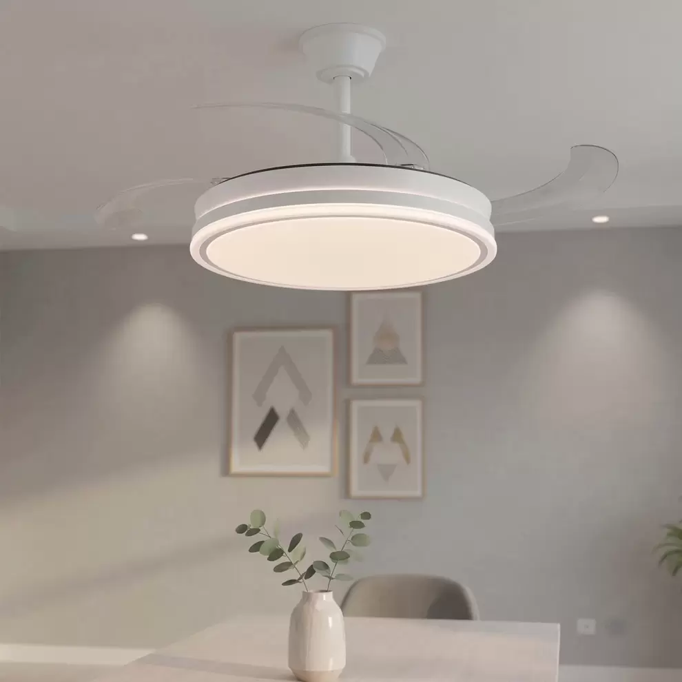VENTILADOR DE TECHO LED 55W REGULABLE ASPAS RETRÁCTILES BLANCO DARIEL
