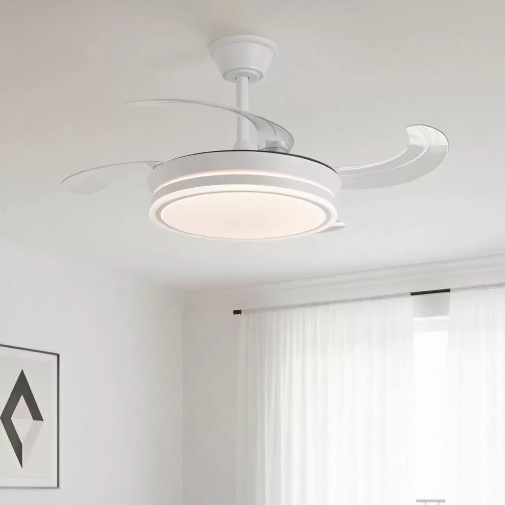 VENTILADOR DE TECHO LED 40W REGULABLE ASPAS RETRÁCTILES BLANCO DARIEL