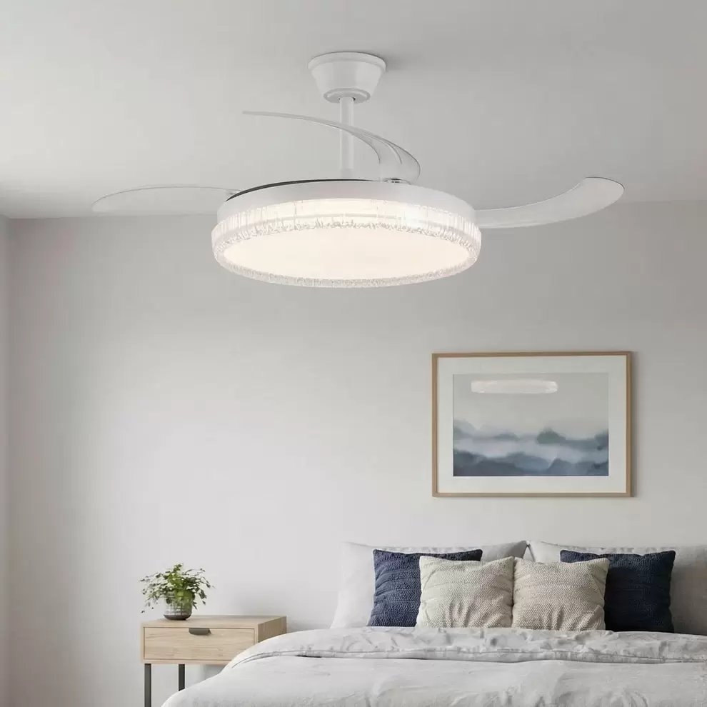 VENTILADOR DE TECHO LED 55W REGULABLE ASPAS RETRÁCTILES BLANCO NERIO