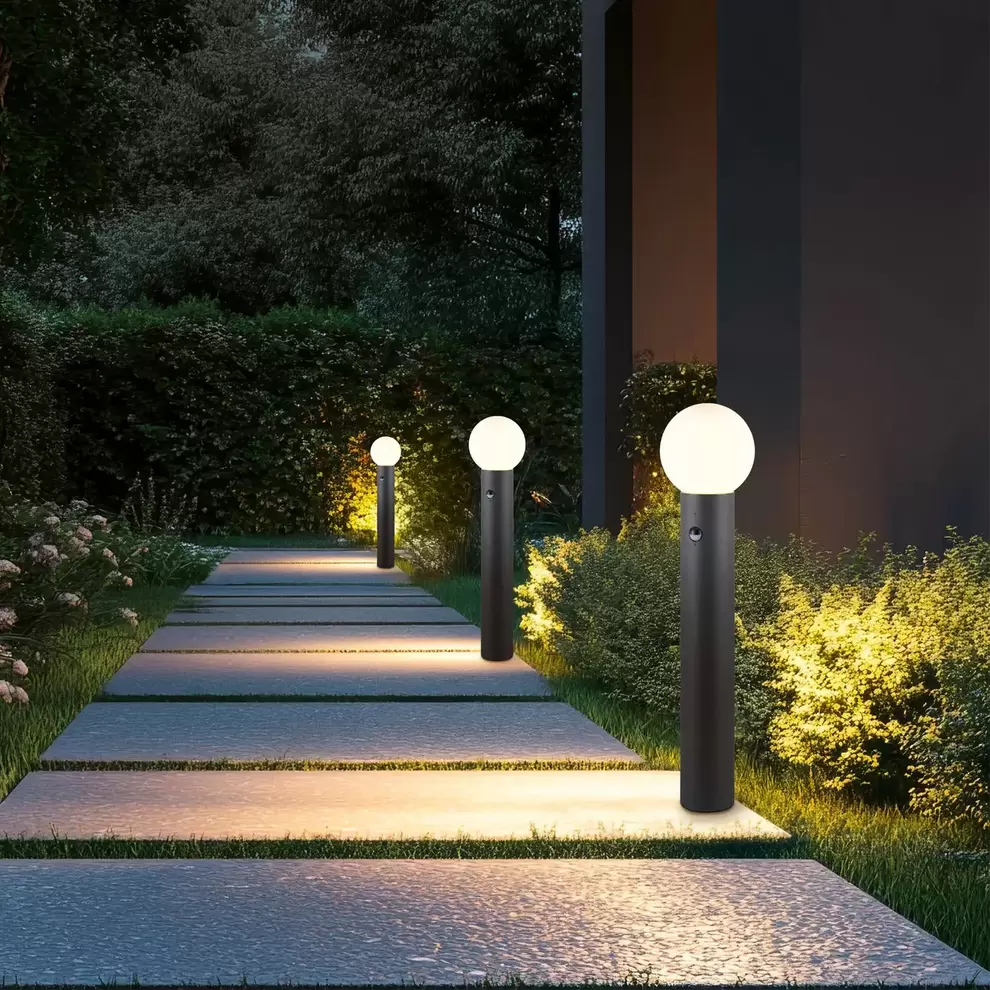 BALIZA EXTERIOR E27 C/SENSOR ALUMINIO ANTRACITA IP44 80CM LAUREL