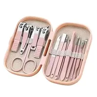 A modern set of 14 pieces stainless steel nail and foot care tools, including nail clippers and modeling tools, comes with a portable storage box