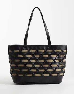 ASOS DESIGN - Bolso tote negro con diseño entretejido y forro beis en contraste