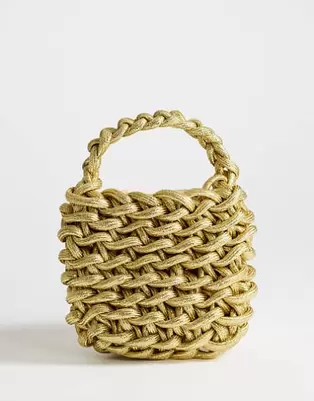 Topshop - Morgan - Bolso de mano pequeño dorado con diseño entretejido